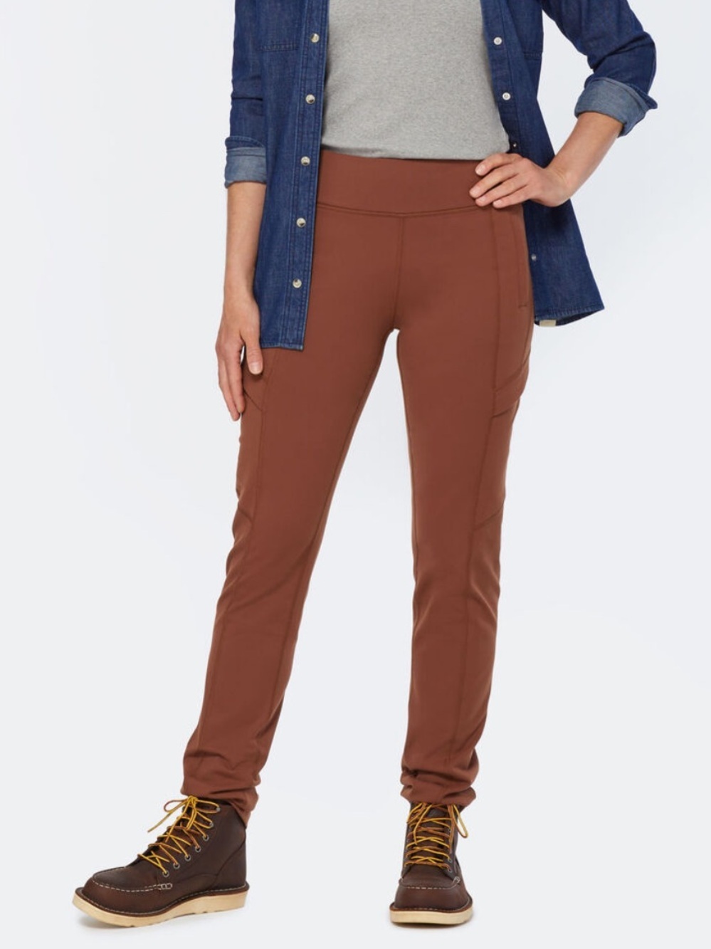 WAP56 {Duluth Trading Co} "NoGA Namastash Slim Leg Pants" Reddish Brown Leggings